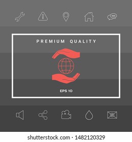 Hands holding Earth - protect icon. Graphic elements for your design