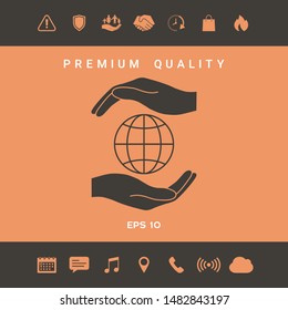 Hands holding Earth - protect icon. Graphic elements for your design
