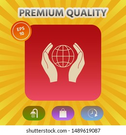 Hands holding Earth. Protect icon. Graphic elements for your design