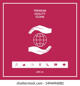 Hands holding Earth - protect icon. Graphic elements for your design