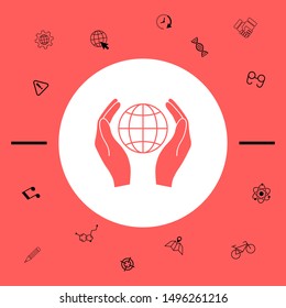 Hands holding Earth. Protect icon. Graphic elements for your design