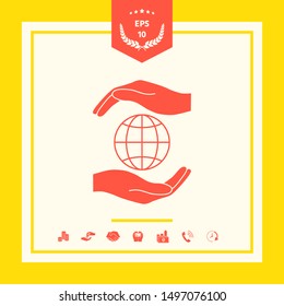 Hands holding Earth - protect icon. Graphic elements for your design