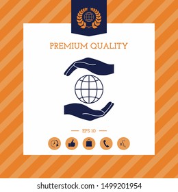 Hands holding Earth - protect icon. Graphic elements for your design