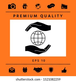 Hands holding Earth - protect icon. Graphic elements for your design