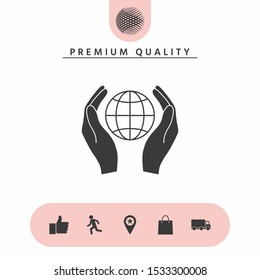 Hands holding Earth. Protect icon. Graphic elements for your design