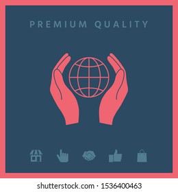 Hands holding Earth. Protect icon. Graphic elements for your design