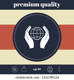 Hands holding Earth. Protect icon. Graphic elements for your design
