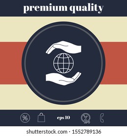 Hands holding Earth - protect icon. Graphic elements for your design