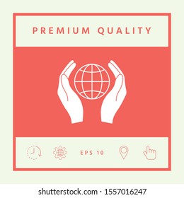 Hands holding Earth. Protect icon. Graphic elements for your design
