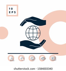 Hands holding Earth - protect icon. Graphic elements for your design