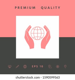 Hands holding Earth. Protect icon. Graphic elements for your design