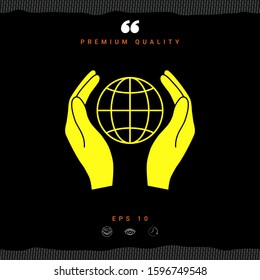 Hands holding Earth. Protect icon. Graphic elements for your design