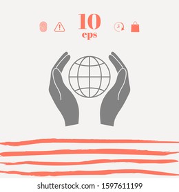 Hands holding Earth. Protect icon. Graphic elements for your design