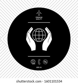 Hands holding Earth. Protect icon. Graphic elements for your design