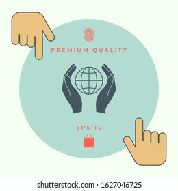 Hands holding Earth. Protect icon. Graphic elements for your design