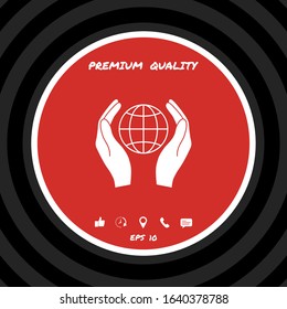 Hands holding Earth. Protect icon. Graphic elements for your design