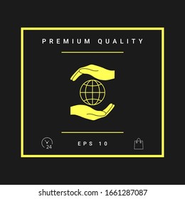 Hands holding Earth - protect icon. Graphic elements for your design
