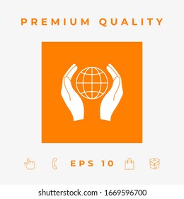 Hands holding Earth. Protect icon. Graphic elements for your design