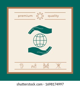 Hands holding Earth - protect icon. Graphic elements for your design