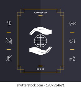 Hands holding Earth - protect icon. Graphic elements for your design