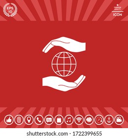 Hands holding Earth - protect icon. Graphic elements for your design