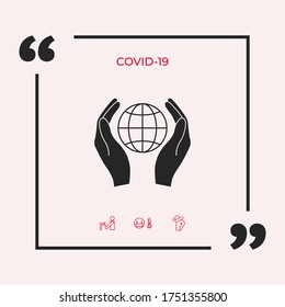 Hands holding Earth. Protect icon. Graphic elements for your design