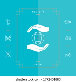 Hands holding Earth - protect icon. Graphic elements for your design