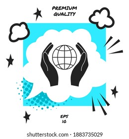 Hands holding Earth. Protect icon. Graphic elements for your design