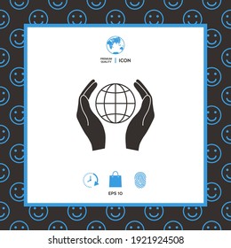 Hands holding Earth. Protect icon