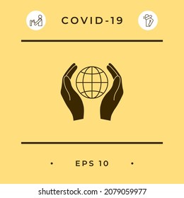 Hands holding Earth. Protect icon