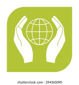 Hands holding Earth.  Protect icon.