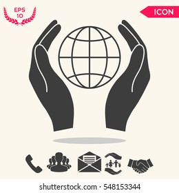 Hands holding Earth. Protect icon