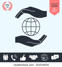 Hands holding Earth - protect icon