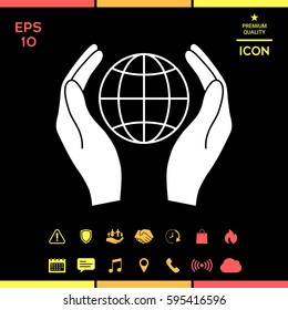 Hands holding Earth. Protect icon