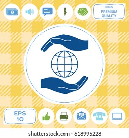 Hands holding Earth - protect icon