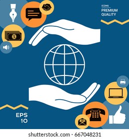 Hands holding Earth - protect icon