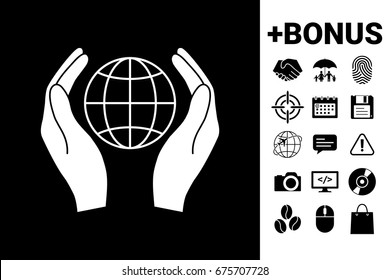 Hands holding Earth. Protect icon