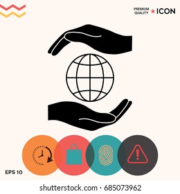 Hands holding Earth - protect icon