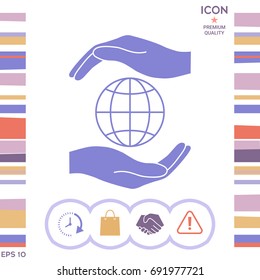 Hands holding Earth - protect icon