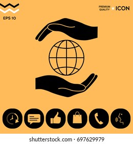 Hands holding Earth - protect icon