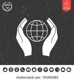 Hands holding Earth. Protect icon