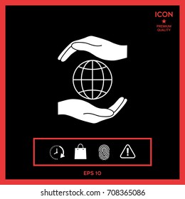 Hands holding Earth - protect icon
