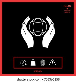 Hands holding Earth. Protect icon