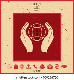 Hands holding Earth. Protect icon
