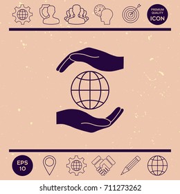 Hands holding Earth - protect icon