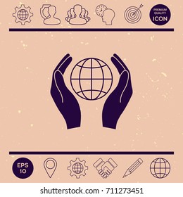 Hands holding Earth. Protect icon