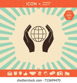 Hands holding Earth. Protect icon