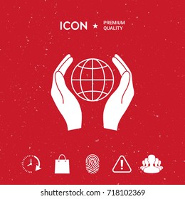 Hands holding Earth. Protect icon
