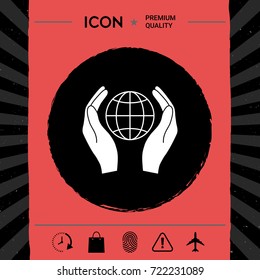 Hands holding Earth. Protect icon