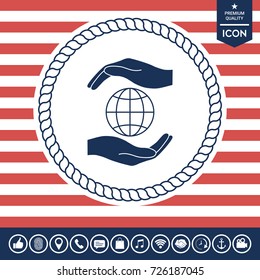 Hands holding Earth - protect icon